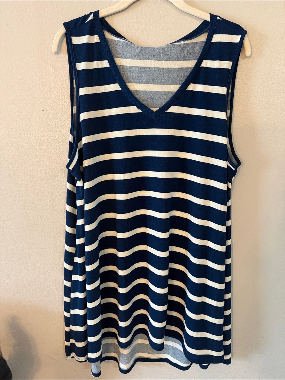 LuLaRoe Navy and White Striped V-Neck Tank Top